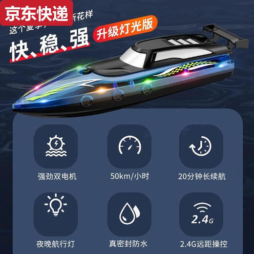 甜苗苗遥控小船玩具水上高速快艇船模型电动游艇儿童生日礼物男孩 小号蓝色25双桨高速快艇 标配单电续航30分钟+玩坏换新