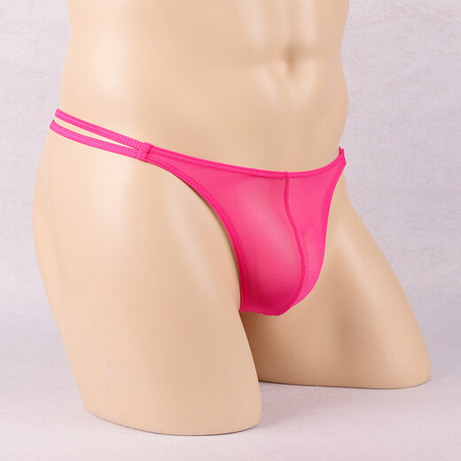 Ye Zimei men's sexy thong transparent mesh low-waisted thin strap T-pants ultra-thin see-through sexy tight underwear for men rose red one size