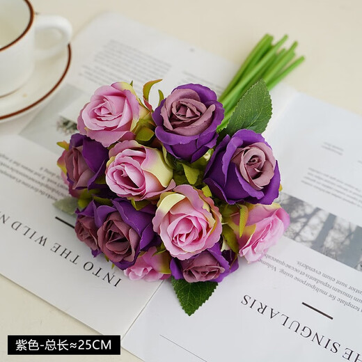 黛莉森 新娘手捧花结婚领证仿真花假花12头把束仿真玫瑰花束婚礼仪式婚庆餐厅装饰家居办公室摆件拍照道具 粉色-一束12头