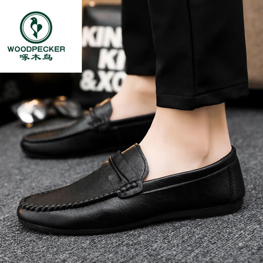 Holzspecker Fahrschuhe Ein Fuß Antrieb Loafer Lederschuhe wasserdicht britische Mütze Schuhe Herren trendige Schuhe Casual Schuhe Low Top D838 Black 39