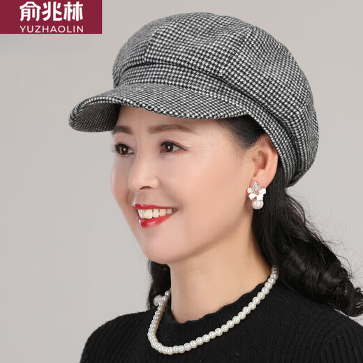 Middle-aged and elderly women's octagonal hat spring autumn winter elderly woolen hat grandma casual versatile mother beret gray-spring and autumn style