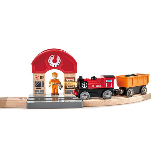 Hape火车轨道玩具 多功能木质火车玩具积木拼装套装3-6岁男女儿童玩具 火车轨道隧道穿山套装+自带电动火车头 3-6Y