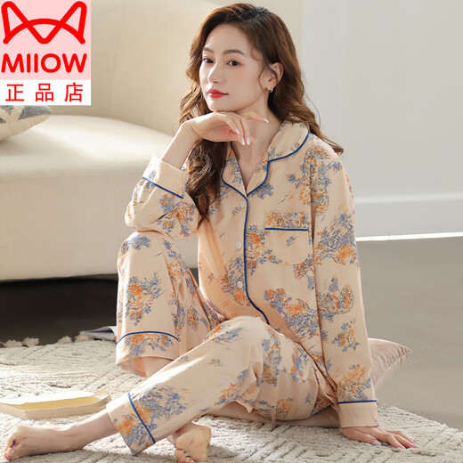 
Catman MIIOW cotton pajamas for women in summer spring and autumn 2025 new pure cotton long-sleeved middle-aged mother large-size home clothing set White MiiOW-xeq9906 M suitable for 80-100Jin [Jin equals 0.5 kg]