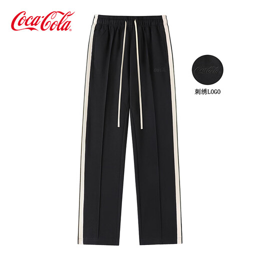 Coca-Cola Casual Pants Men's and Women's Summer Striped Loose Straight Sports Pants Black 2XL (170-190Jin Jin equals 0.5kg)