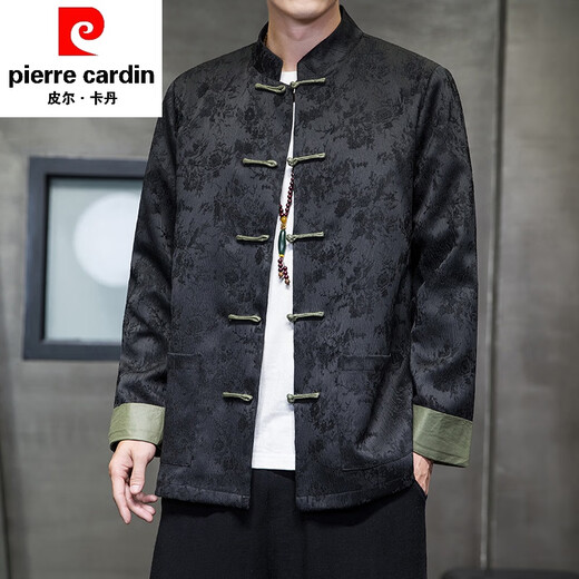 皮尔卡丹新中式唐装男中国风秋冬季长袖夹克复古盘扣汉服宽松大码男士外套 Y757杏色 XL 135-150斤