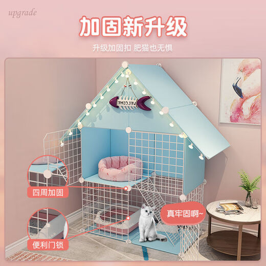 Cat Cage Home Indoor Cat Villa with Toilet Clearance Large Extra Large Free Space Small Cat Nest Cattery Three-story Small Bungalow + Elegant White - Multi-layer Platform Exclusive Model Hardcover Model + Cat Litter Box + Dual-Purpose Cat Bowl