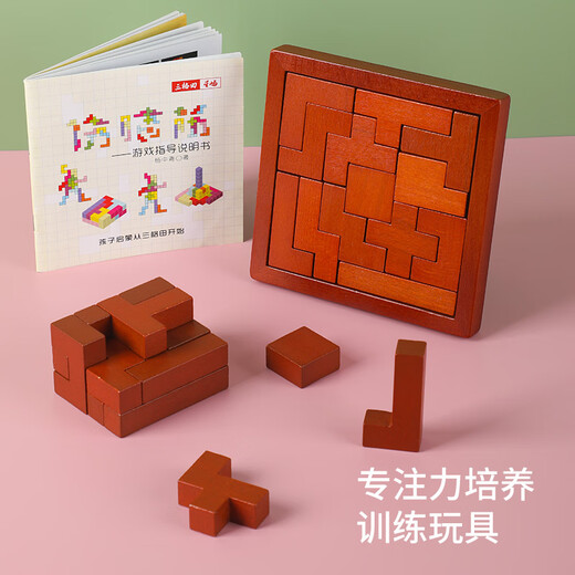 Sangetian (Sangty) El rompecabezas intelectual del cerebro infantil trece trece en el bloque de construcción de tetris luban lógica pensamiento juego de madera 2677 rompecabezas intelectual de cerebro trece trozos instrucciones retro