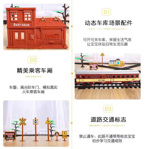 LNGA Landgre Children's Retro Steam Metal Train -Trendmodell Simulation Hochgeschwindigkeitsschiene Langes Elektromodell -Gleis Spielzeugsatz Pkw -Car - 1 Front 3 Wagen Batterieversion