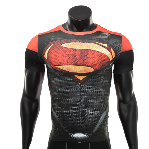 Heroes of Avengers Iron Batman Spider-Man Captain America Superman Tights Men's Running Sports Fitness Slim Elastic Quick-Drying Lightweight Short-Sleeved T-Shirt Black Superman XL Suitable for 180-190CM80-90KG