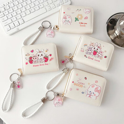 Cute coin purse, cute ins style card holder, carry large capacity pendant, student mini female high-value card holder, bubble bunny coin purse + leather rope + anti-degaussing