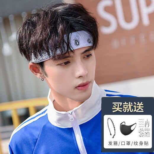 安之尚 发带 男嘻哈发箍头套字母头巾宽边运动男士发带健身头带男 a520-黑色