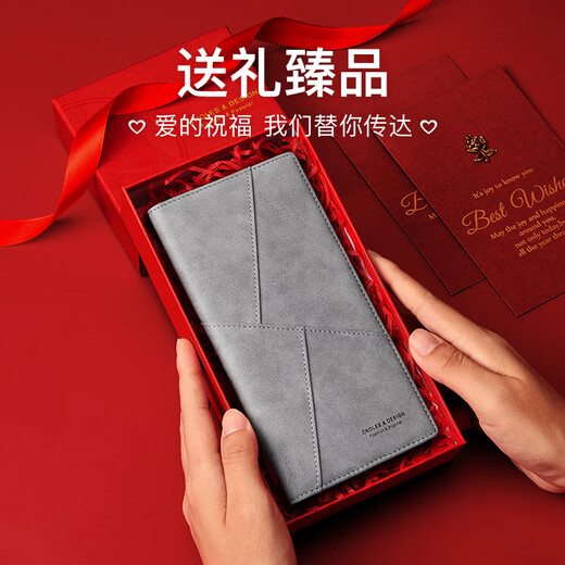 
Cnoles wallet men's long leather wallet card bag multiple cards silver card certificate coin wallet birthday gift for boyfriend husband