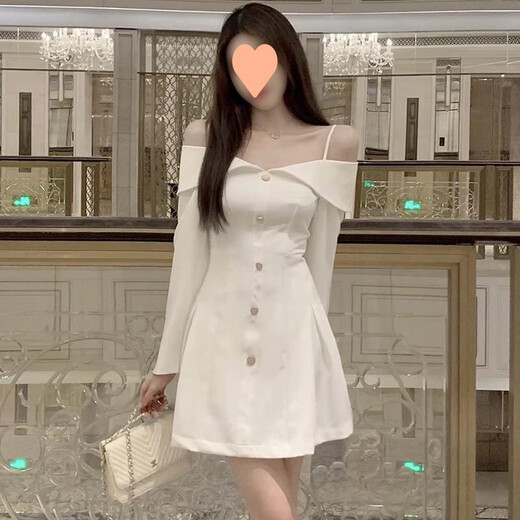 MGJO 一字肩长袖连衣裙女法式蕾丝裙子2022秋季2022秋冬新款女神范衣服气质一字肩性感连 3897#黑色 2XL