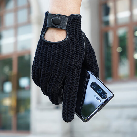 NOOLDERS men's retro style driving gloves touch screen motorcycle leather gloves bicycle riding cotton braided back motorcycle gloves thin non-slip wear-resistant black touch screen (silky lining) S size