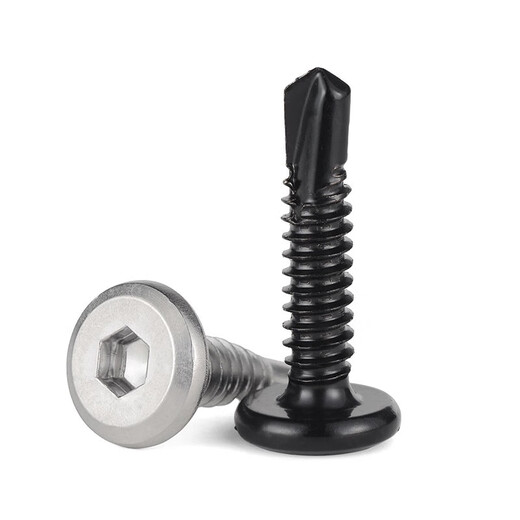 JINGGONG 410 stainless steel flat head hexagonal drill tail bevel self-tapping self-drilling dovetail screw guardrail special screw M5*16 (50 pieces)