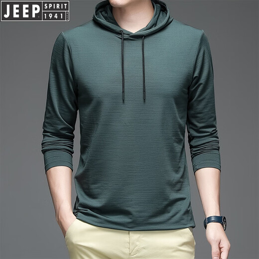 JEEP SPIRIT纯色运动帽衫男士长袖t恤夏季薄款冰丝速干体恤防晒健身连帽卫衣 58015白色 3XL 180-200斤