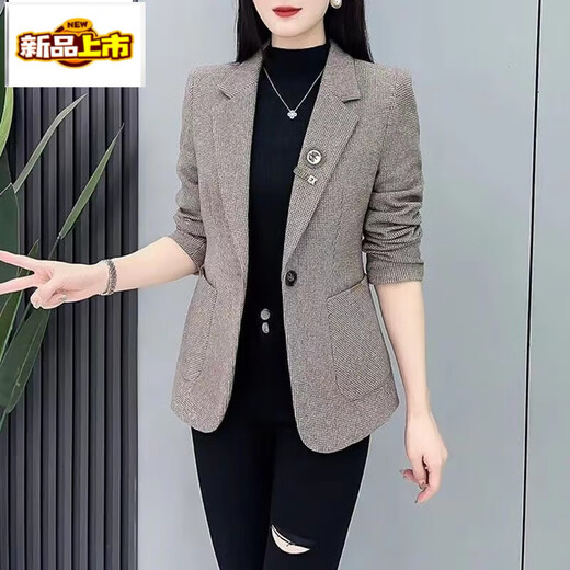 Chudiao Houndstooth Small Suit Jacket Women 2025 New Spring and Autumn Korean Style Casual Douyin Suit Top Brown Color Houndstooth Brooch Randomly Send 4XL Recommended 135-150Jin Jin is equal to 0.5 kg