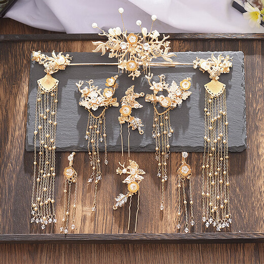 Rongxia Hanfu hair crown for women, ancient style headdress, full set of ancient costumes, fairy style, tassels, rocking wig and hairpin, nine-piece set of the same style as the model