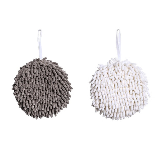 Oulanyue Hand Ball Thickened, Water-Absorbent, Quick-drying, Non-shedding, Hanging Cleaning Towel, Handkerchief, 17cm Gray and White Two Pack
