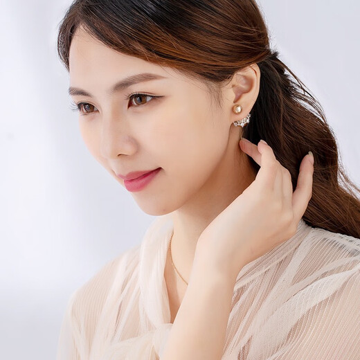 Qlady women's double-sided earrings 925 silver pearl earrings for female students, Korean style temperament, Korean personality, simple and sweet earrings, female fashion internet celebrities, the same decorative earrings, crown style - champagne gold