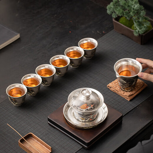 SUSHI CERAMICS gilt silver ink dragon Sancai bowl tea set set intangible cultural heritage master Zheng Wenqiang's gift box Kung Fu tea set