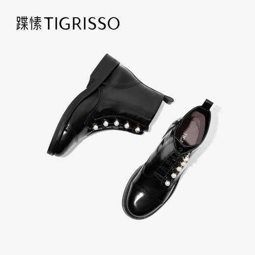 Luansu 2024 Herbst und Winter Neue weiche Kuhpferd Martin-Stiefel neue chinesische Stil-Falten-Frauenstiefel TA54703-12 Schwarzes Cowide Leder 36 230mm