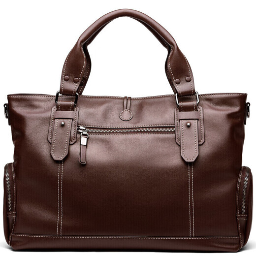 POLO men's first-layer cowhide business briefcase handbag ZY040P342J coffee color