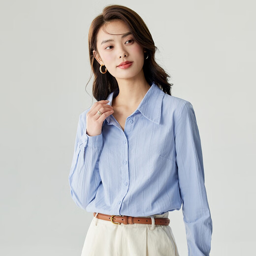 Inman retro cardigan women's lapel shirt autumn and winter thin long-sleeved shirt top navy blue - jacquard fabric S