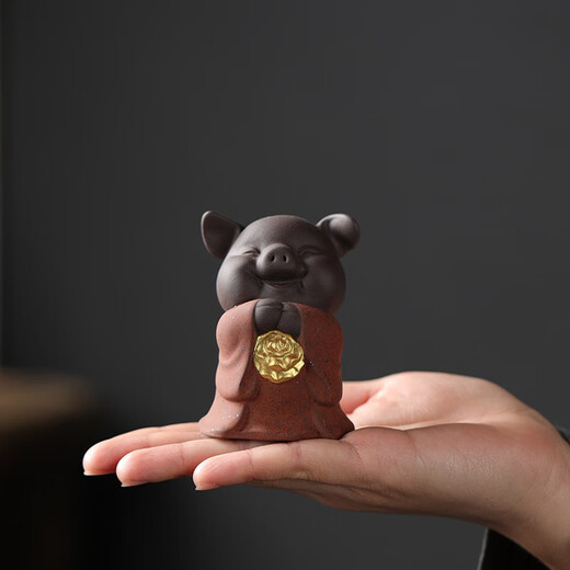 Yuxuan purple sand tea pet creative five blessing pig ornaments handmade tea art mini gold painted tea toy tea set accessories five blessing pigs