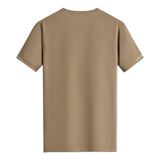 Bailando con la camiseta de manga corta de lobo [con seda de mora] para hombres en verano, color sólido, cuello sólido camiseta corta para hombres 701 caqui l