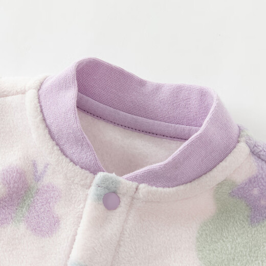戴维贝拉（DAVE＆BELLA）初生婴儿摇粒绒连体衣0-3个月宝宝爬服秋季新款小童包屁衣新生儿 紫色花园【DB3243402】 80cm （建议身高73-80cm）