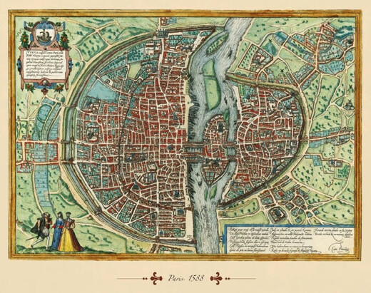 Retro decorative painting core sticker art European city Paris in the 16th century