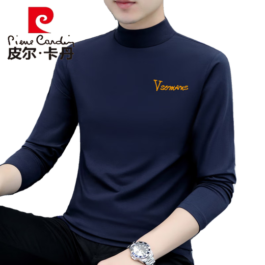 Pierre Cardin Herbst und Winter halbhoher Hals-Hemd-Hemd-Hemd-Hemd-Langarm-T-Shirt Pure Cotton Herbst Kleidung vielseitig plus Samt Einfach verdickte thermische Unterwäsche Schwarz YP-C6187 plus Samt L.