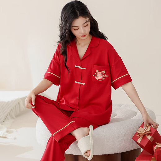 Modal 100% Baumwollpyjamas für Frauen im Sommer kurzärmelige Hose rein Baumwolle süße und niedliche lässige, dünne Home-Kleidung am693 Frauen m