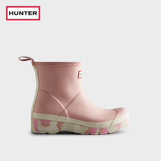 HUNTER女鞋酷玩系列防水防滑雨鞋露营短靴涂鸦厚底增高雨靴女 藕色粉底/FSZ 39