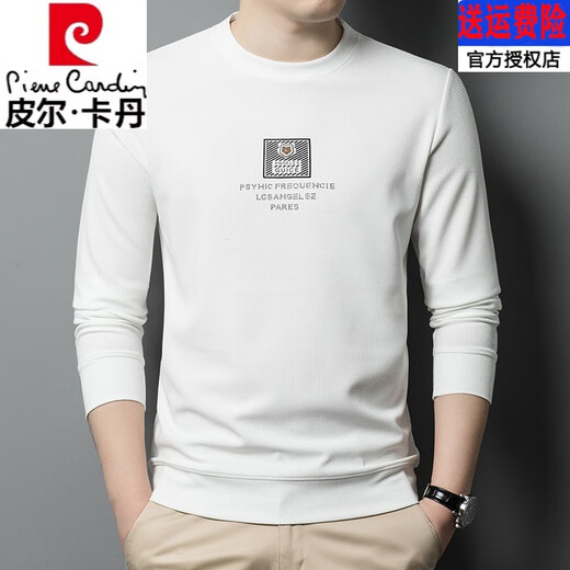 Pierre Cardin Langarmed T-Shirt Herren-Sweatshirt reine Baumwolle Runde Halsfeder und Herbst neu 2025 Waffel Trendy T-Shirt-Basis-Hemd mit mittlerem Alter 835 Dunkelgrün hautfreundlich und komfortabel 170/l empfohlen 120-140jin [Jin gleich 0,5 kg]