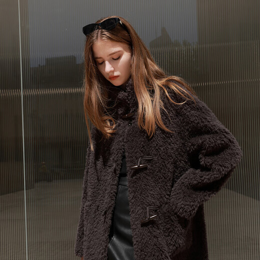 Three-color winter sheep fur grain velvet long plush jacket Teddy coat, dark gray M 160/84A