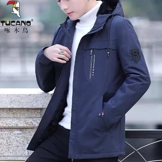 啄木鸟外套男士外套2024春秋新款连帽休闲户外宽松立领御寒夹克男 黑色 3XL 【建议体重155-170斤】