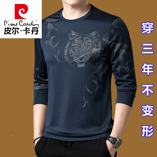 Pierre Cardin Mulberry Seide mit langärmeligem T-Shirt Herren-Rundhals-Sweatshirt-Feder- und Herbst-Tops New Trendy T-Shirt Base Shirt T Molan 671 Modell 185/xxxl (180jin [Jin gleich 0,5 kg] -200jin [Jin Equals gonaler 0,5 kg])