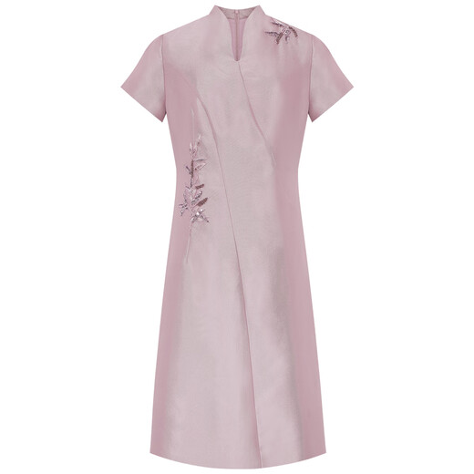 Armario azul rosa 2024 Outumn New Oriental Vestido de manga corta Vestido de cuello en V bordado pesado 5A3L866 Daifei Pink L
