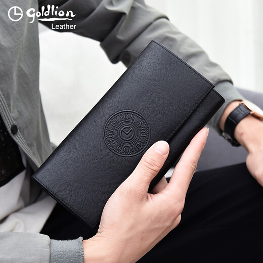 Goldlion wallet men's genuine leather long wallet multi-card slot clutch bag vegetable tanned soft cowhide youth 2025 new men's handbag black officially authorized - one fake will be fined ten