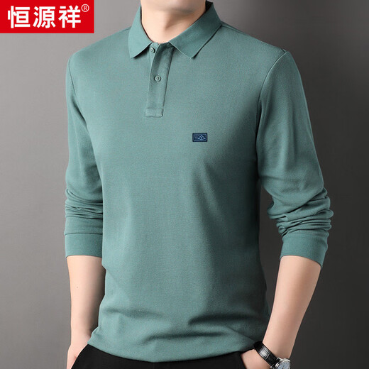 Hengyuanxiang 100% cotton long-sleeved T-shirt men's lapel Polo casual versatile top HJ155 medium gray 180/96A