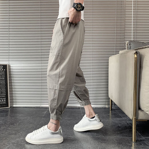 Fini Dongjue gutaussehende Hosen für Männer in der Sommerdünne Modemarke kleine Füße Arbeitspezier Neun-Punkte-Männer Internet Promi Lose Slim Harren Prise Hose K057 Black L 10-125jin [Jin gleich 0,5 kg]