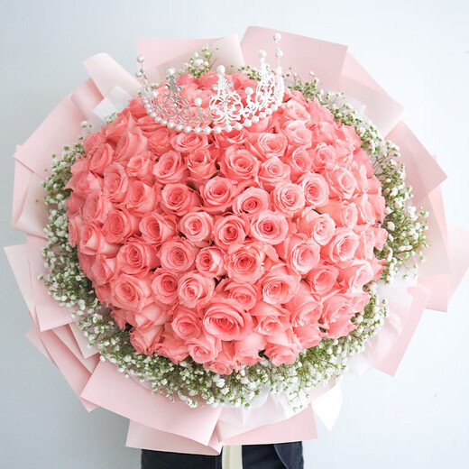 Zorah Valentine's Day Flower Express Rose Bouquet Proposal Birthday Gift for Girlfriend Nationwide Flower Shop Delivery 99 Pink Rose Bouquet