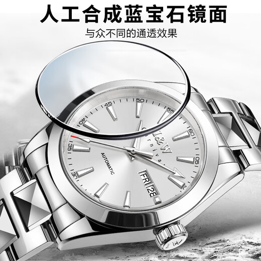 Aiwochi schweizerische Marke IW Watch Herren Vollautomatische mechanische Uhr importierte Bewegung Luminous Water of Herren Uhrengeschenk für Freund [importierte Bewegung] 829 Wolfram Steel Silber Weiß