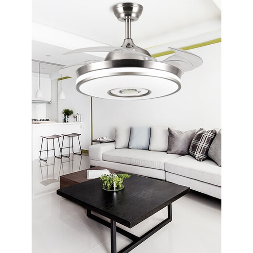 2022 new Shule invisible ceiling fan light Bluetooth music audio ceiling fan light integrated invisible fan light restaurant p 9909 silver 48-inch light change + remote control (without sound