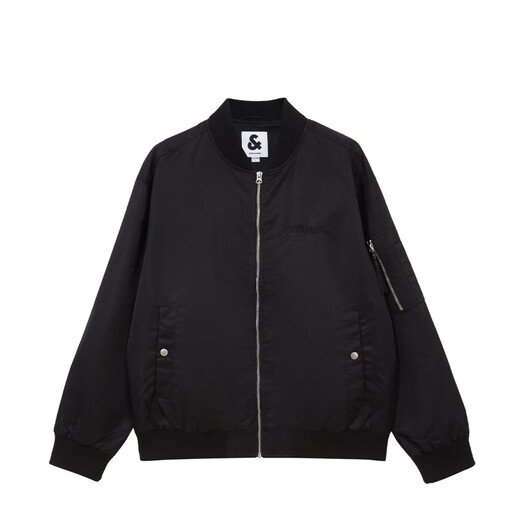 JACK&JONES 25 Years Men's Autumn Jacket Men's Baseball Collar Loose Casual Heavy Embroidered Jacket Jacket Bomber Jacket Black E41 M (175)