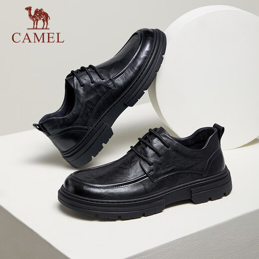 骆驼（CAMEL）牛皮系带经典商务休闲德比皮鞋男结婚新郎 G14A155634 黑色 43