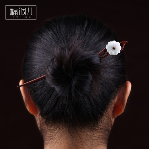 Fu Tiaoer hand-carved flower leaflet red sandalwood high-end hairpin for women retro style Hanfu step shake classical hairpin simple gift 1