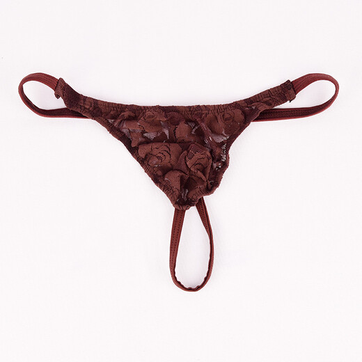 
Ye Zimei Men's sexy underwear Men's ultra-thin transparent lace seductive thong sexy underwear perspective T-pants 4086 Coffee color All size